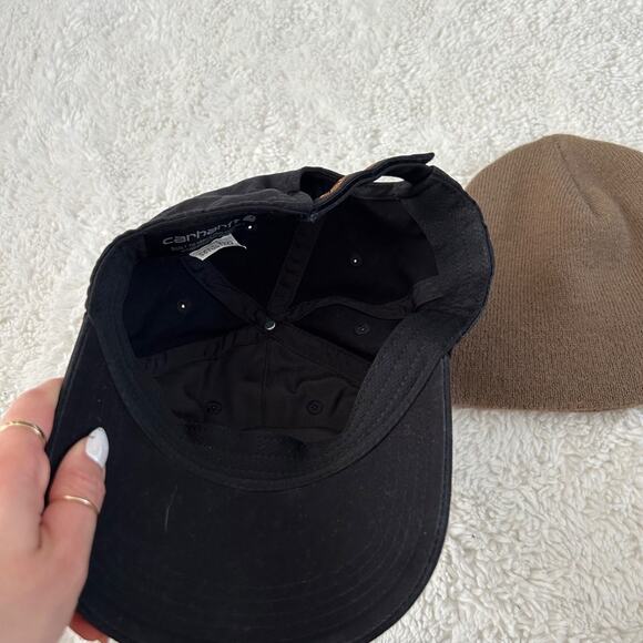 Carhartt Unisex Taupe Beanie & Black Hat Bundle Edgy Work Wear - Picture 4 of 6